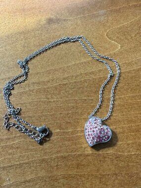 silver and pink heart necklace